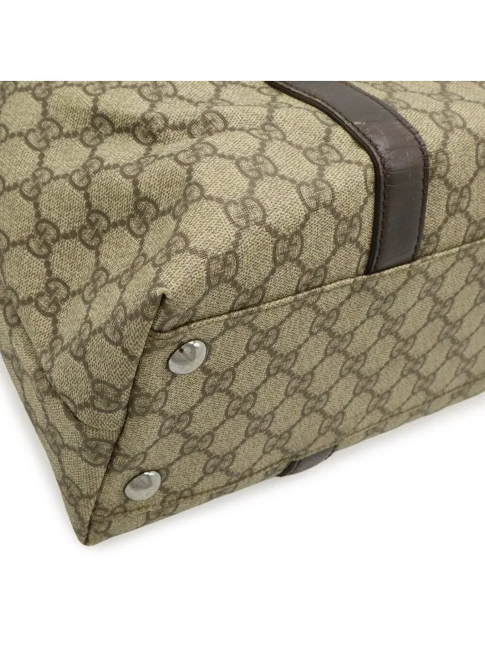 Gucci GG Supreme Plus Tote Large Shoulder Bag Leather Khaki Beige Dark Brown - Picture 3 of 8